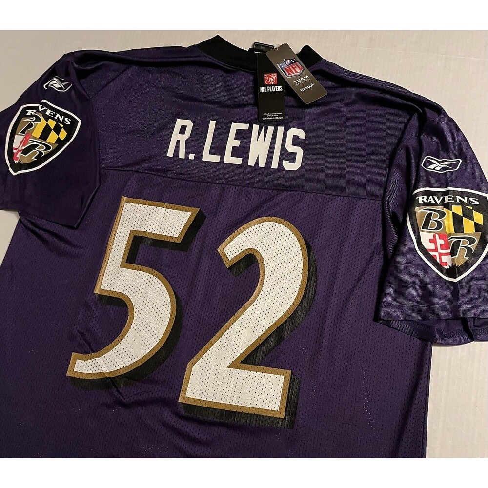 NWT Vintage Reebok Ray Lewis Baltimore Ravens #52 NFL Purple Home Jersey LARGE